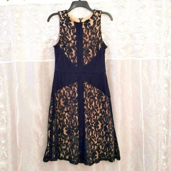 NWOT The Limited Navy & Beige Lace A-Line Dress, Sleeveless, 6 - Picture 1 of 7